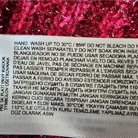 Mango Pink Fuchsia Metallic Cable Knit Long Sleeve Festive Chic Cropped Sweater - Picture 12 of 15